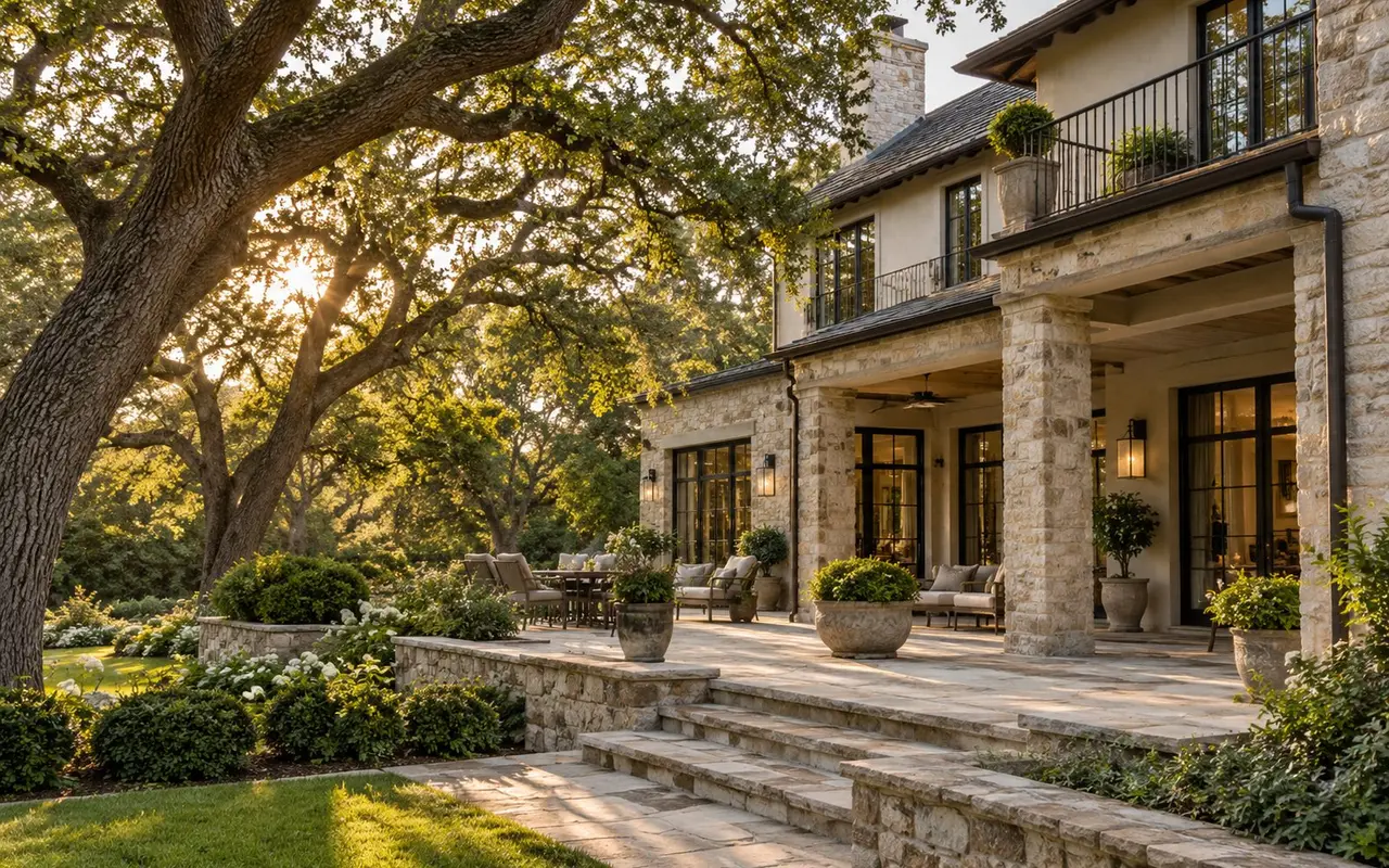 Finished luxury Southern home with a landscaped terrace