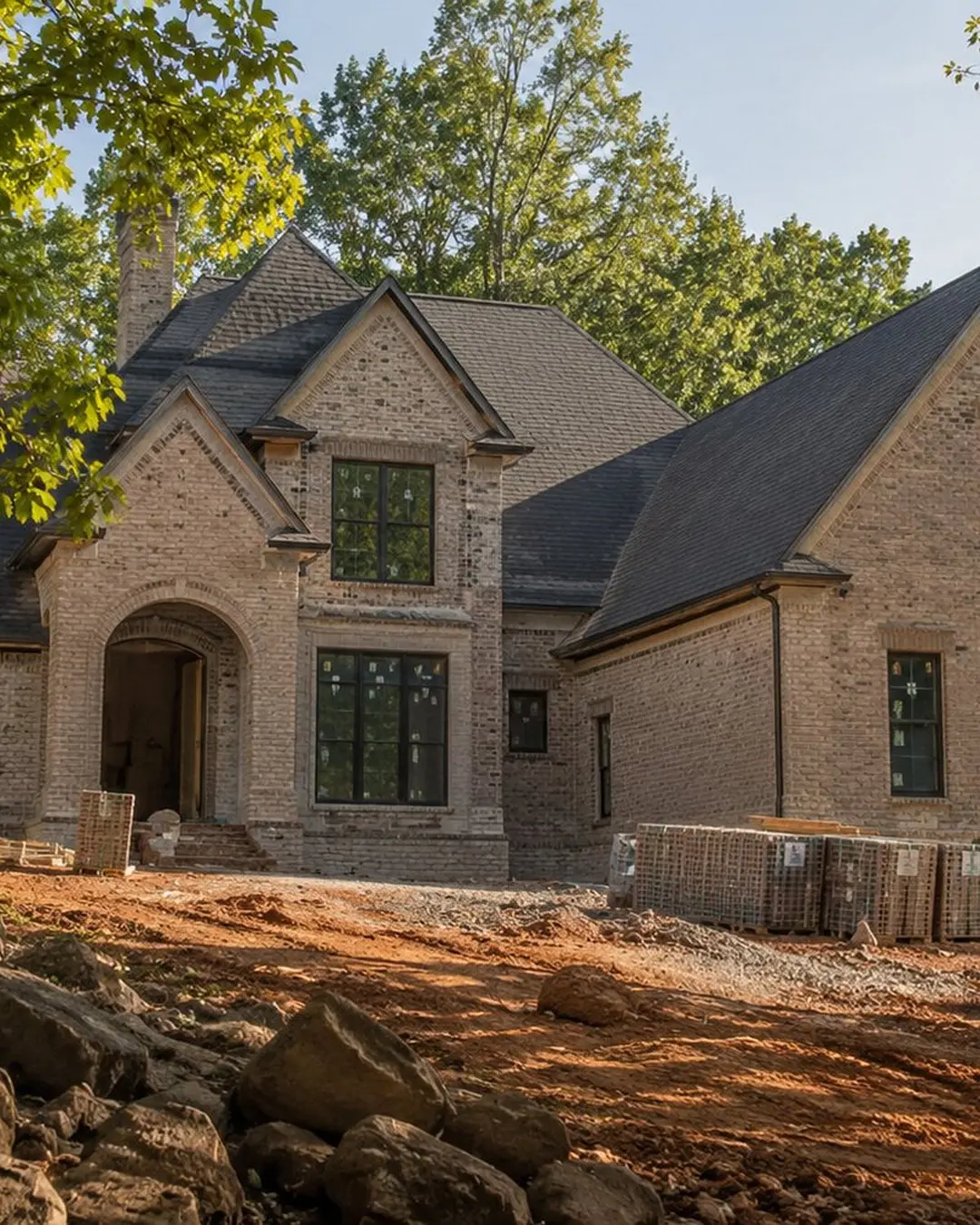 Custom brick home construction on a wooded Alabama property